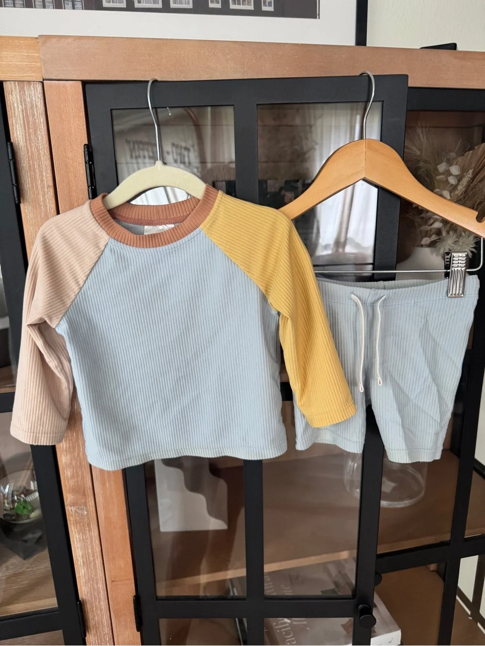 H&M kids rashguard set long sleeve swim top shorts ribbed slate mustard baby boy